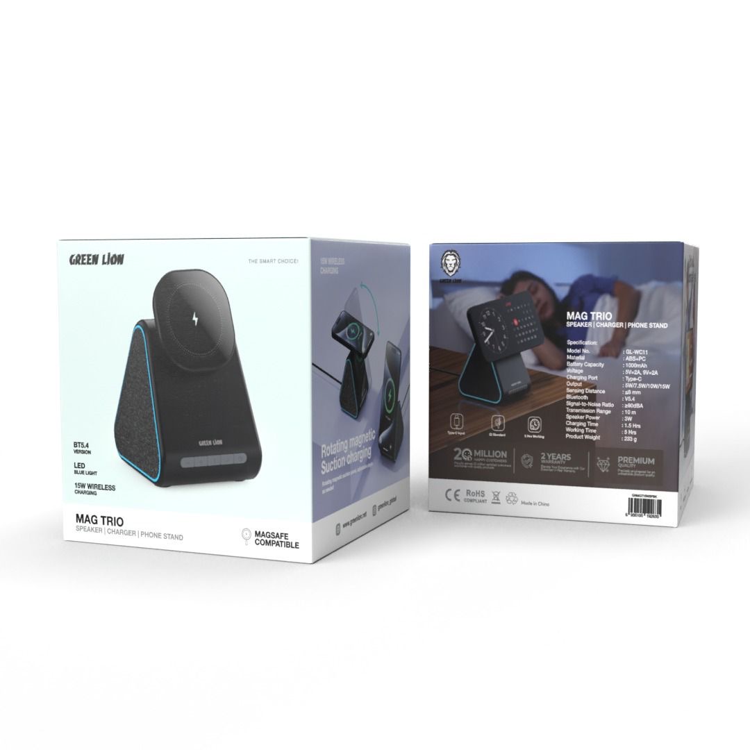 شارژر وایرلس 3در1 مگ تریو گرین Green Mag Trio Speaker, Charger, Phone Stand