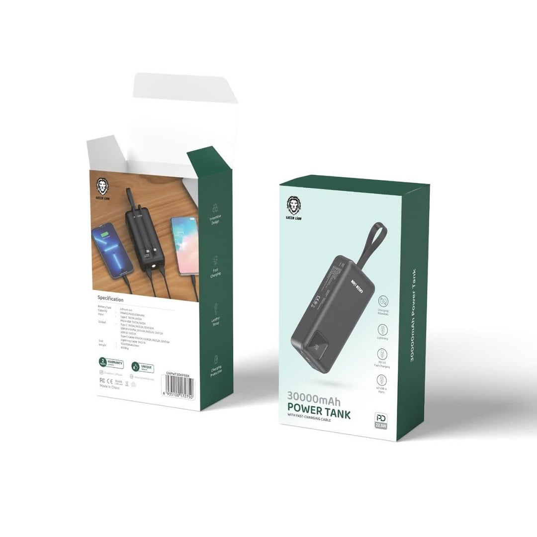 پاوربانک پاور تانک 30000 میلی آمپر گرین Green power tank power bank 30000mAh PD 22.5W