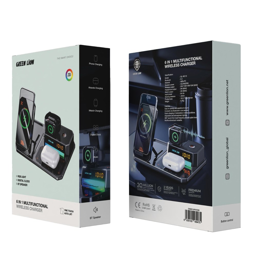 شارژر بی سیم چند منظوره 6 در 1 گرین Green 6in1 Multifunctional Wireless Charger