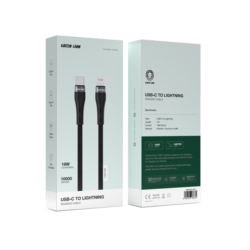 کابل گرین لاین  Green Lion USB - C to Lightning Braided Cable 18W