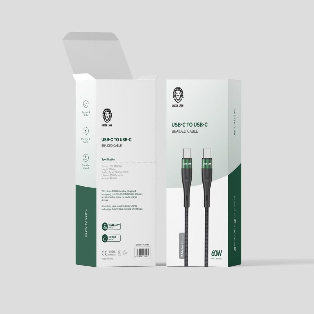 کابل تبدیل USB-C به USB-C گرین لاین Green Lion USB - C to USB - C Braided Cable 60W