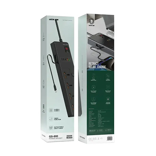 چندراهی برق گرین مدل GS-800 ظرفیت ۳۵۰۰ وات با ۴ خروجی و کابل ۲ متر